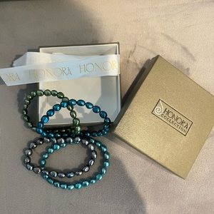 Honora Fresh Water Pearls- 4 Bracelets- Sage, Gray, Aqua and Blue